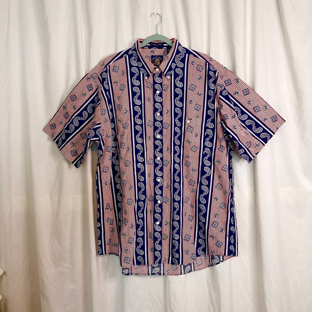 VTG 80s GANT Salty Dog Button Up Shirt 2XL Tall Red White Blue Paisley USA Made